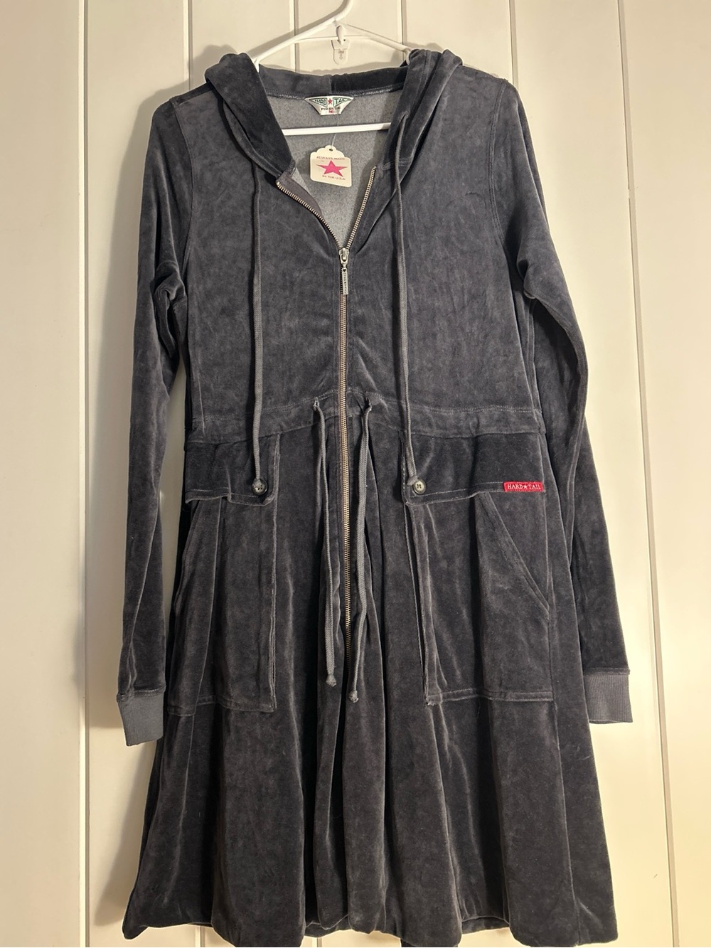 Y2K new vintage Hard Tail Forever Velour red riding hoodie long coat jacket M